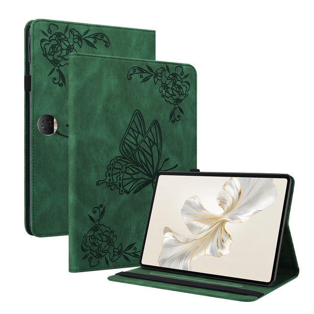 For Honor Pad 9 12.1 Butterfly Flower Embossed Leather Tablet Case(Green)