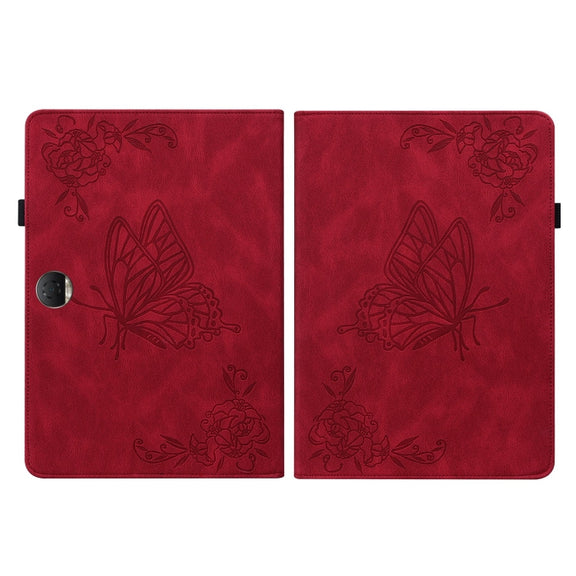 For Honor Pad 9 12.1 Butterfly Flower Embossed Leather Tablet Case(Red)