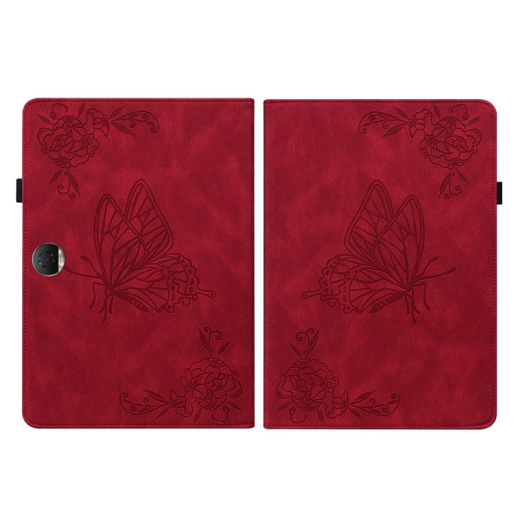 For Honor Pad 9 12.1 Butterfly Flower Embossed Leather Tablet Case(Red)