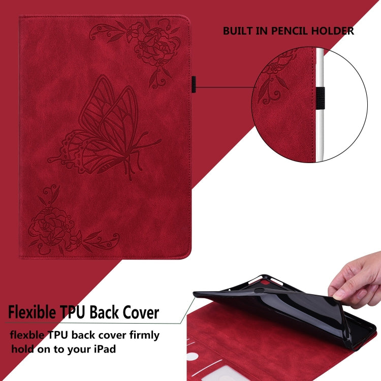 For Honor Pad 9 12.1 Butterfly Flower Embossed Leather Tablet Case(Red)