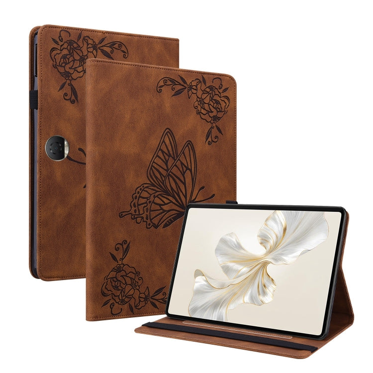 For Honor Pad 9 12.1 Butterfly Flower Embossed Leather Tablet Case(Brown)