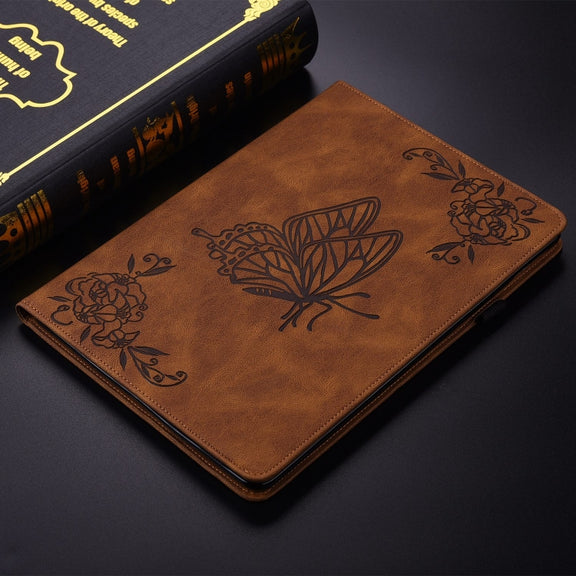 For Honor Pad 9 12.1 Butterfly Flower Embossed Leather Tablet Case(Brown)