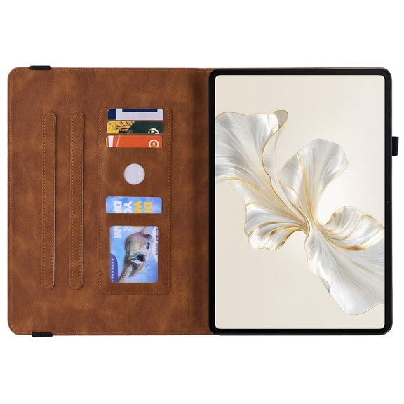 For Honor Pad 9 12.1 Butterfly Flower Embossed Leather Tablet Case(Brown)