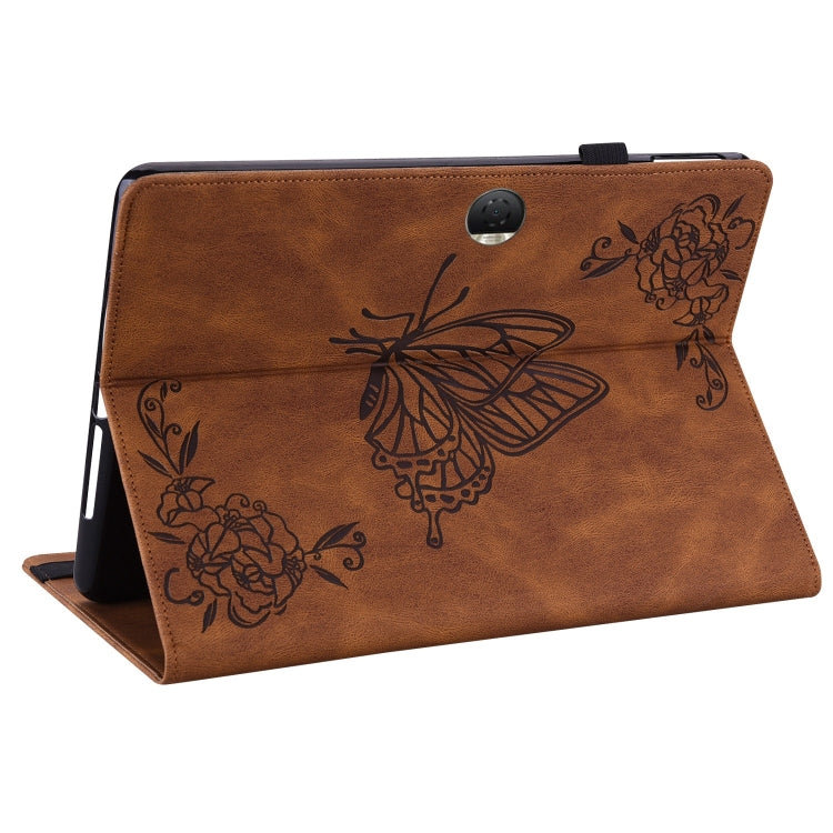 For Honor Pad 9 12.1 Butterfly Flower Embossed Leather Tablet Case(Brown)