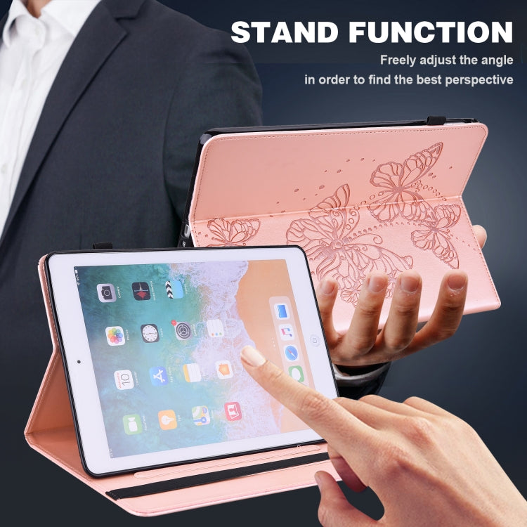 For Samsung Galaxy Tab S9 Embossed Butterfly Pattern Horizontal Flip Leather Tablet Case(Pink)