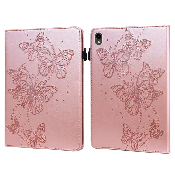 For Samsung Galaxy Tab S9 Embossed Butterfly Pattern Horizontal Flip Leather Tablet Case(Pink)