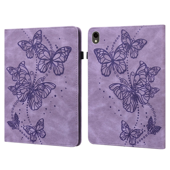 For Samsung Galaxy Tab S9 Embossed Butterfly Pattern Horizontal Flip Leather Tablet Case(Purple)