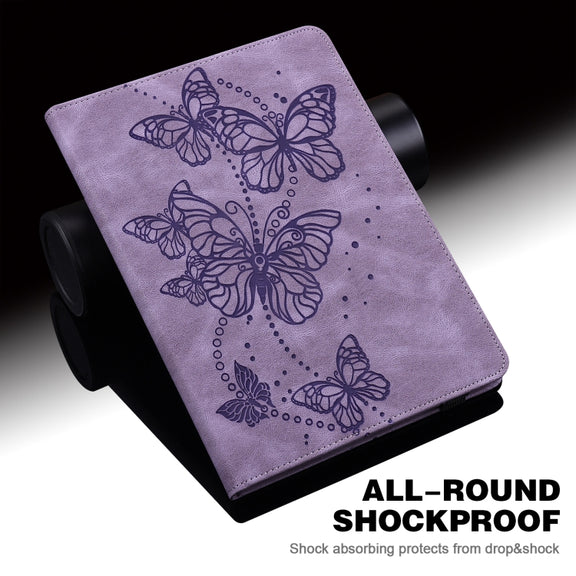 For Samsung Galaxy Tab S9 Embossed Butterfly Pattern Horizontal Flip Leather Tablet Case(Purple)