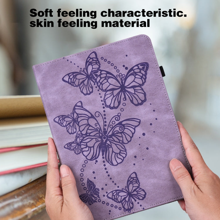 For Samsung Galaxy Tab S9 Embossed Butterfly Pattern Horizontal Flip Leather Tablet Case(Purple)