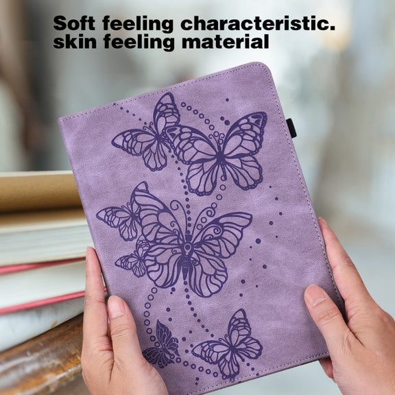 For Samsung Galaxy Tab S9 Embossed Butterfly Pattern Horizontal Flip Leather Tablet Case(Purple)
