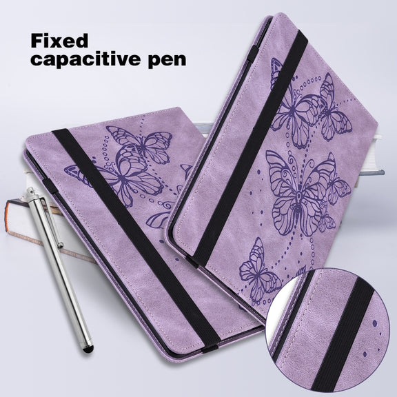 For Samsung Galaxy Tab S9 Embossed Butterfly Pattern Horizontal Flip Leather Tablet Case(Purple)