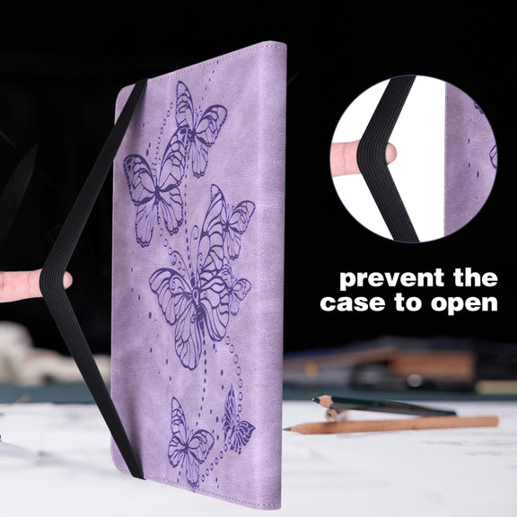 For Samsung Galaxy Tab S9 Embossed Butterfly Pattern Horizontal Flip Leather Tablet Case(Purple)