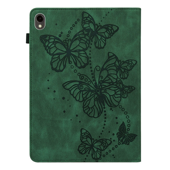 For Samsung Galaxy Tab S9 Embossed Butterfly Pattern Horizontal Flip Leather Tablet Case(Green)
