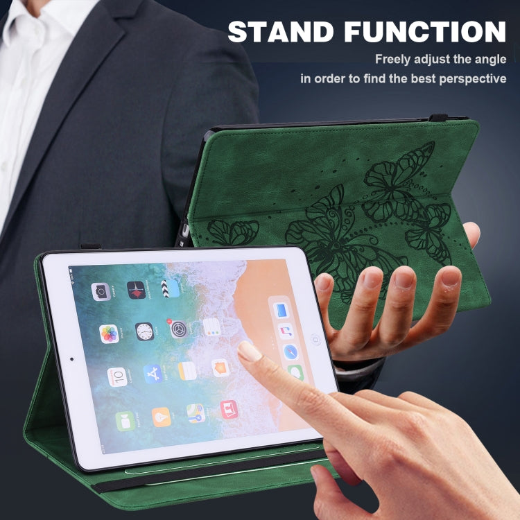 For Samsung Galaxy Tab S9 Embossed Butterfly Pattern Horizontal Flip Leather Tablet Case(Green)