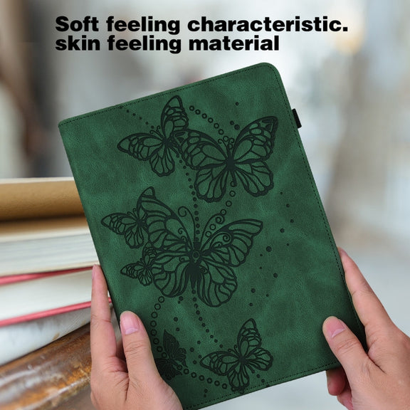 For Samsung Galaxy Tab S9 Embossed Butterfly Pattern Horizontal Flip Leather Tablet Case(Green)