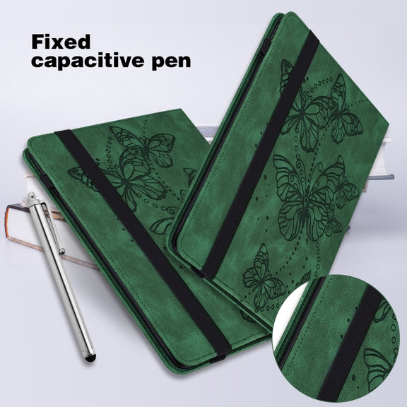For Samsung Galaxy Tab S9 Embossed Butterfly Pattern Horizontal Flip Leather Tablet Case(Green)