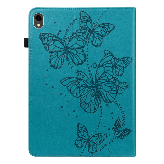 For Samsung Galaxy Tab S9 Embossed Butterfly Pattern Horizontal Flip Leather Tablet Case(Blue)