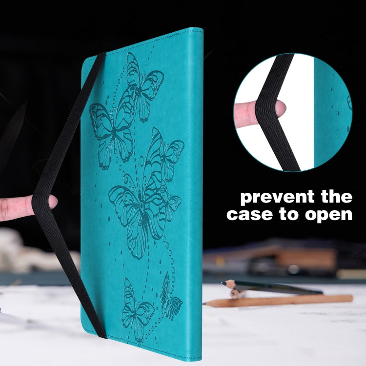 For Samsung Galaxy Tab S9 Embossed Butterfly Pattern Horizontal Flip Leather Tablet Case(Blue)