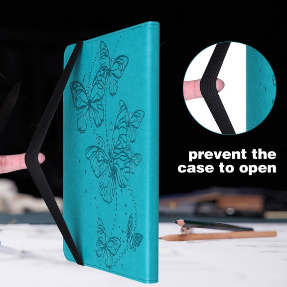 For Samsung Galaxy Tab S9 Embossed Butterfly Pattern Horizontal Flip Leather Tablet Case(Blue)