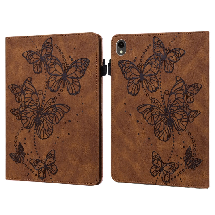 For Samsung Galaxy Tab S9 Embossed Butterfly Pattern Horizontal Flip Leather Tablet Case(Brown)
