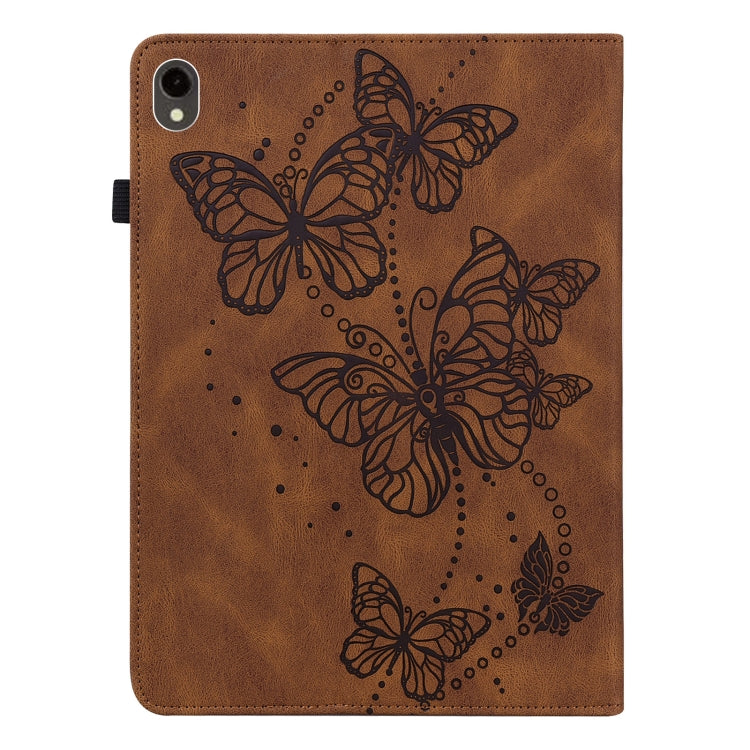 For Samsung Galaxy Tab S9 Embossed Butterfly Pattern Horizontal Flip Leather Tablet Case(Brown)