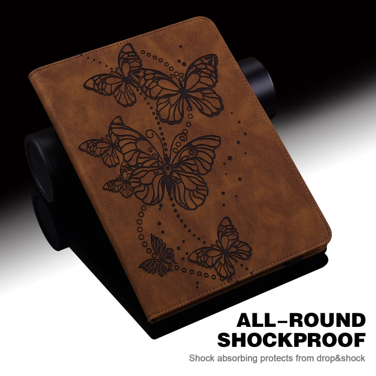 For Samsung Galaxy Tab S9 Embossed Butterfly Pattern Horizontal Flip Leather Tablet Case(Brown)