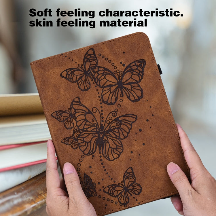 For Samsung Galaxy Tab S9 Embossed Butterfly Pattern Horizontal Flip Leather Tablet Case(Brown)