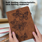 For Samsung Galaxy Tab S9 Embossed Butterfly Pattern Horizontal Flip Leather Tablet Case(Brown)