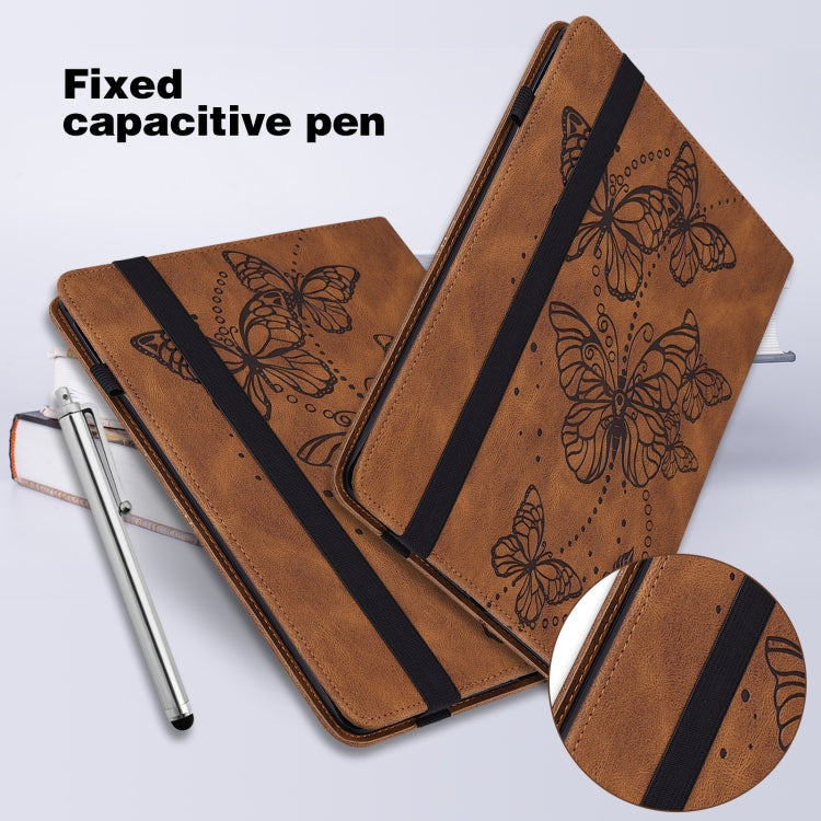 For Samsung Galaxy Tab S9 Embossed Butterfly Pattern Horizontal Flip Leather Tablet Case(Brown)