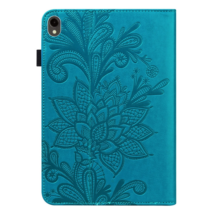 For Samsung Galaxy Tab S9 Lace Flower Embossing Pattern PU Tablet Case(Blue)
