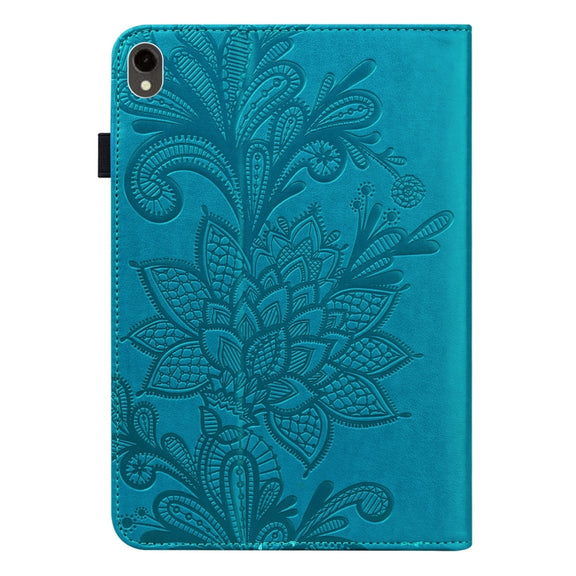 For Samsung Galaxy Tab S9 Lace Flower Embossing Pattern PU Tablet Case(Blue)