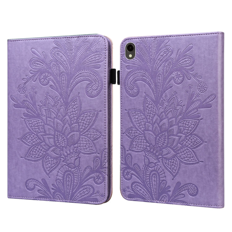 For Samsung Galaxy Tab S9 Lace Flower Embossing Pattern PU Tablet Case(Purple)