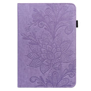For Samsung Galaxy Tab S9 Lace Flower Embossing Pattern PU Tablet Case(Purple)