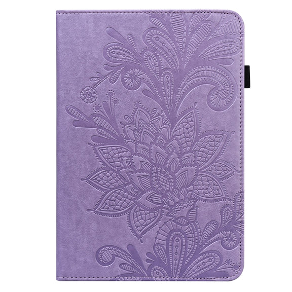For Samsung Galaxy Tab S9 Lace Flower Embossing Pattern PU Tablet Case(Purple)