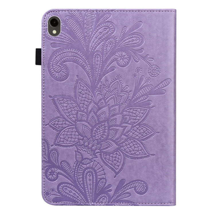 For Samsung Galaxy Tab S9 Lace Flower Embossing Pattern PU Tablet Case(Purple)