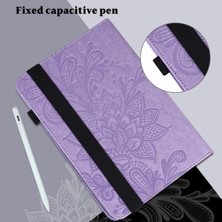 For Samsung Galaxy Tab S9 Lace Flower Embossing Pattern PU Tablet Case(Purple)