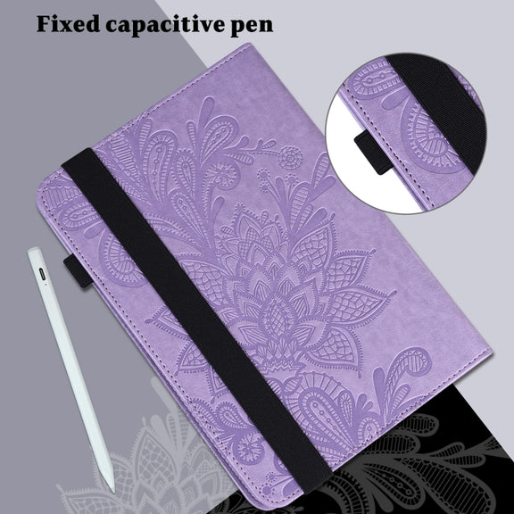 For Samsung Galaxy Tab S9 Lace Flower Embossing Pattern PU Tablet Case(Purple)