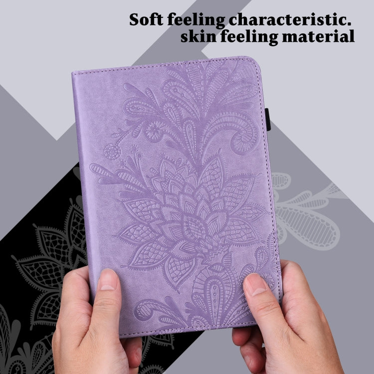 For Samsung Galaxy Tab S9 Lace Flower Embossing Pattern PU Tablet Case(Purple)