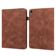 For Samsung Galaxy Tab S9 Lace Flower Embossing Pattern PU Tablet Case(Brown)