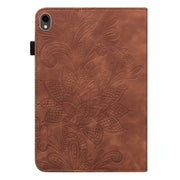 For Samsung Galaxy Tab S9 Lace Flower Embossing Pattern PU Tablet Case(Brown)