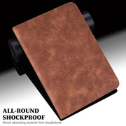 For Samsung Galaxy Tab S9 Lace Flower Embossing Pattern PU Tablet Case(Brown)