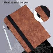 For Samsung Galaxy Tab S9 Lace Flower Embossing Pattern PU Tablet Case(Brown)