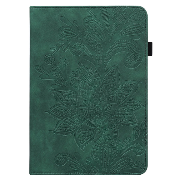 For Samsung Galaxy Tab S9 Lace Flower Embossing Pattern PU Tablet Case(Green)