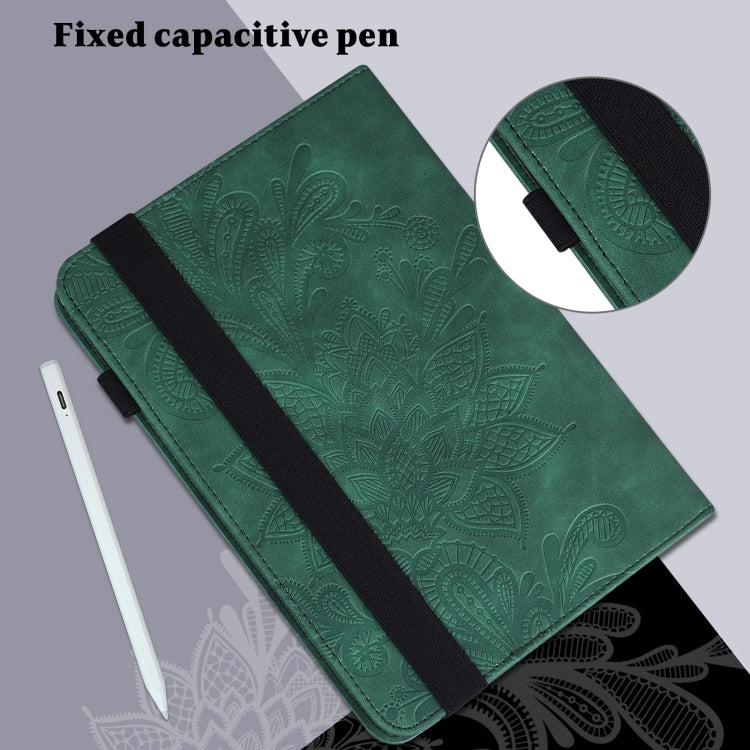 For Samsung Galaxy Tab S9 Lace Flower Embossing Pattern PU Tablet Case(Green)