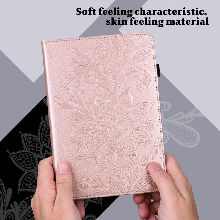 For Samsung Galaxy Tab S9 Lace Flower Embossing Pattern PU Tablet Case(Gold)