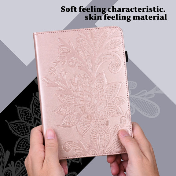 For Samsung Galaxy Tab S9 Lace Flower Embossing Pattern PU Tablet Case(Gold)
