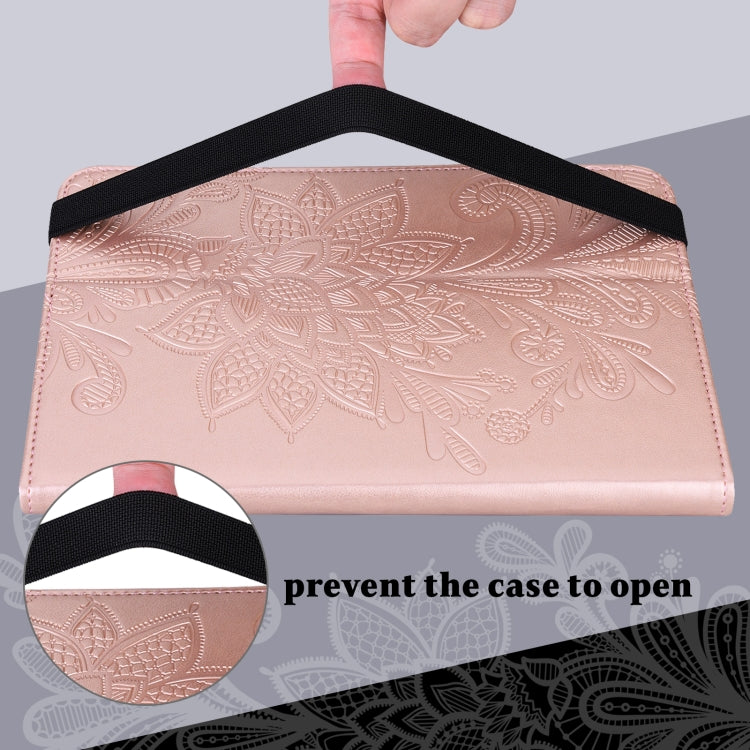 For Samsung Galaxy Tab S9 Lace Flower Embossing Pattern PU Tablet Case(Gold)