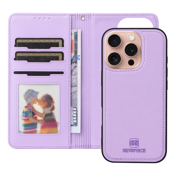 For iPhone 16 Pro BETOPNICE BN-005 2 in 1 Detachable Imitate Genuine Leather Phone Case(Light Purple)