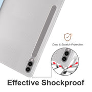 For Samsung Galaxy Tab S10+ / S9+ 3-folding Transparent TPU Smart Leather Tablet Case with Pen Slot(Ice Blue)