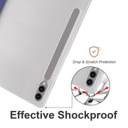 For Samsung Galaxy Tab S10+ / S9+ 3-folding Transparent TPU Smart Leather Tablet Case with Pen Slot(Dark Blue)